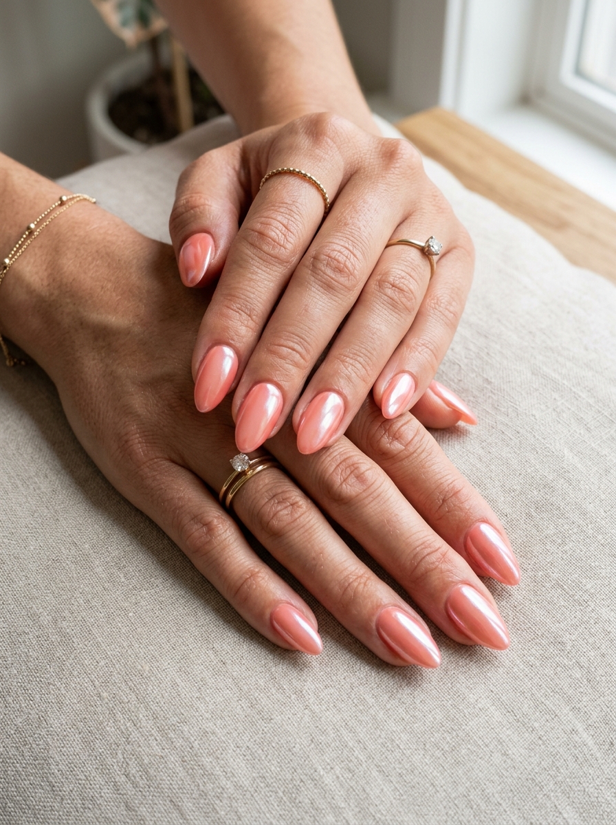 Coral Glazed Chrome Nails